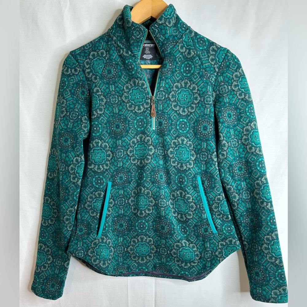 Sherpa Adventure Gear Teal Floral Women's 1/4 Zip Fleece Pullover Size Small